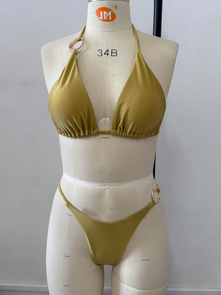 Damen Triangel-Bikini-Set mit modischen Metallringen Drune