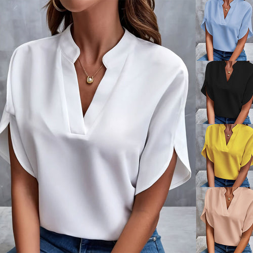 Damen elegantes Oberteil mit modernen Seitenschlitzen und V-Ausschnitt Drune
