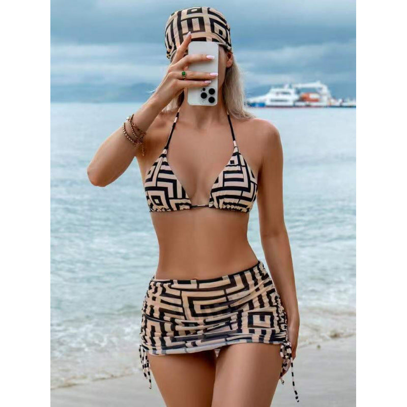 Damen Triangel-Bikini mit modischem geometrischem Design und verstellbaren Trägern Drune