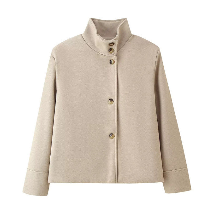 Damen modische Kurzjacke mit hohem Kragen und Knopfverschluss Drune