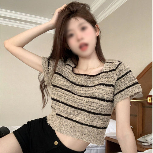 Damen Cropped Top mit modischem Streifenmuster und lässigem Schnitt Drune