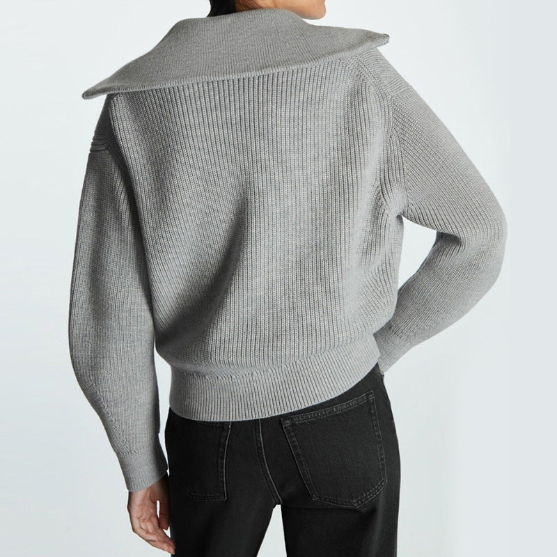 Damen Gestreifter Half‑Zip Strickpullover mit Matrosenkragen und überschnittener Schulter Drune
