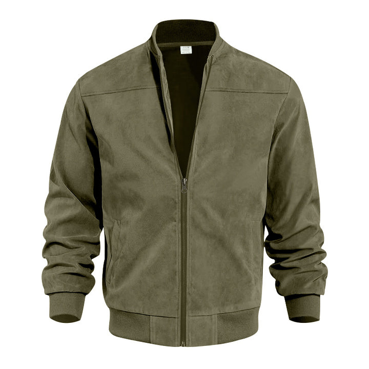 Herren nan Veloursleder-Optik Bomberjacke mit Stehkragen Rippbündchen und seitlichen Eingrifftaschen Drune