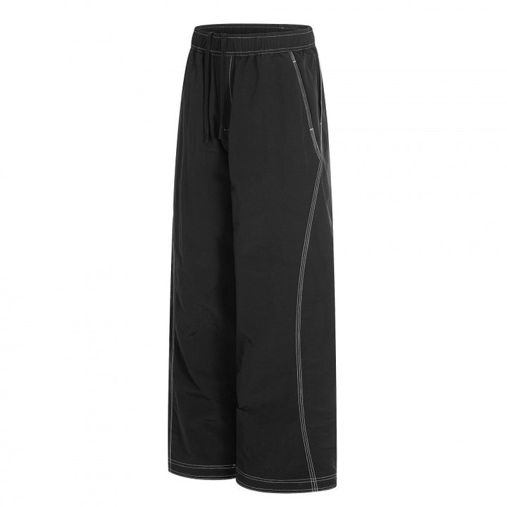Damen Weite Hose mit elastischem Bund, Kordelzug und kontrastierenden Ziernähten Drune