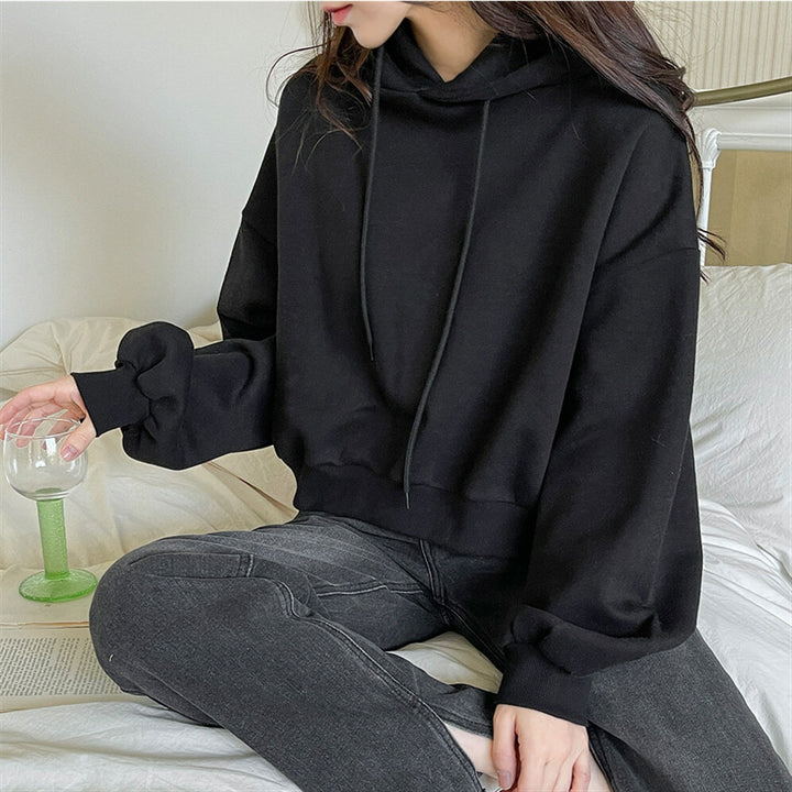 Damen lässiger cropped Hoodie mit voluminösen Ärmeln Drune