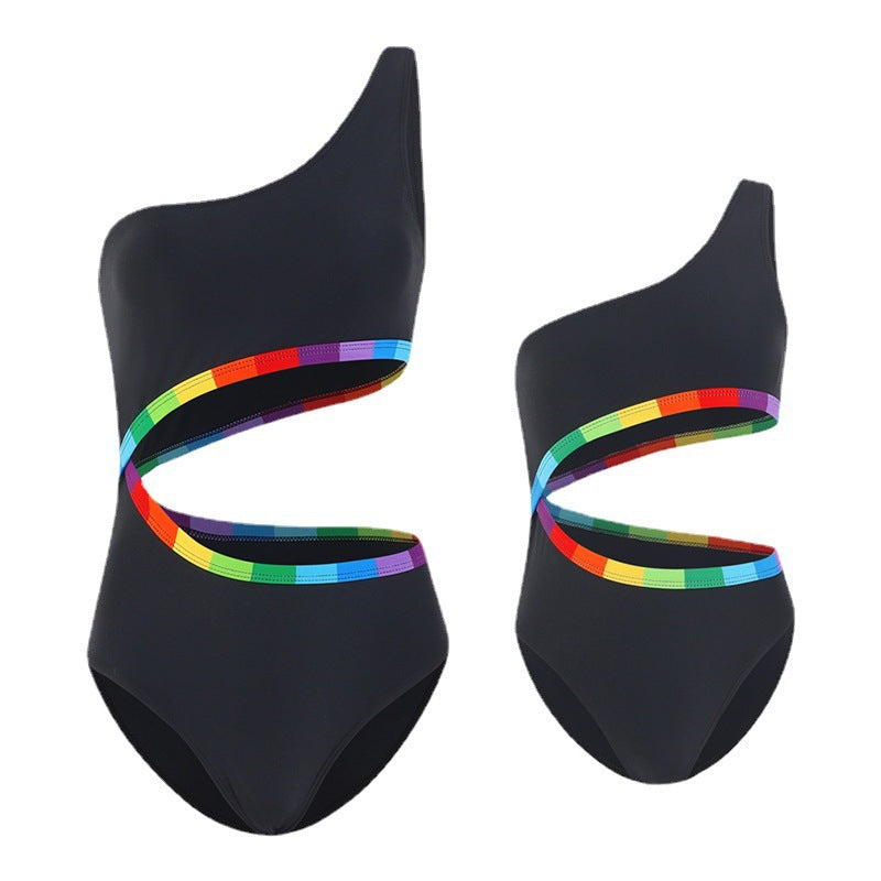 Damen Einseitiger Triangel-Bikini mit buntem Akzentband Drune