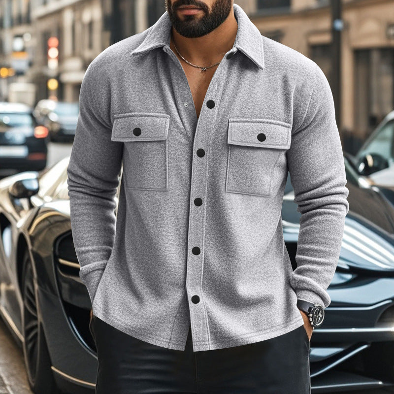 Herren nan modische Overshirt-Jacke in Filzoptik mit aufgesetzten Brusttaschen und sichtbarer Druckknopfleiste Drune