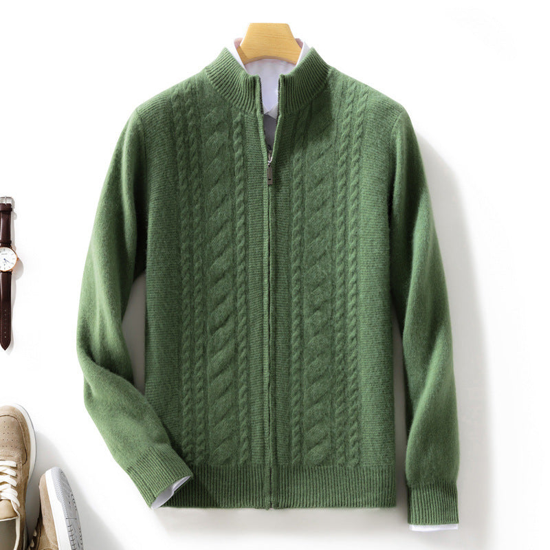 Herren Zipper‑Strickjacke mit Zopfmuster und Stehkragen Drune
