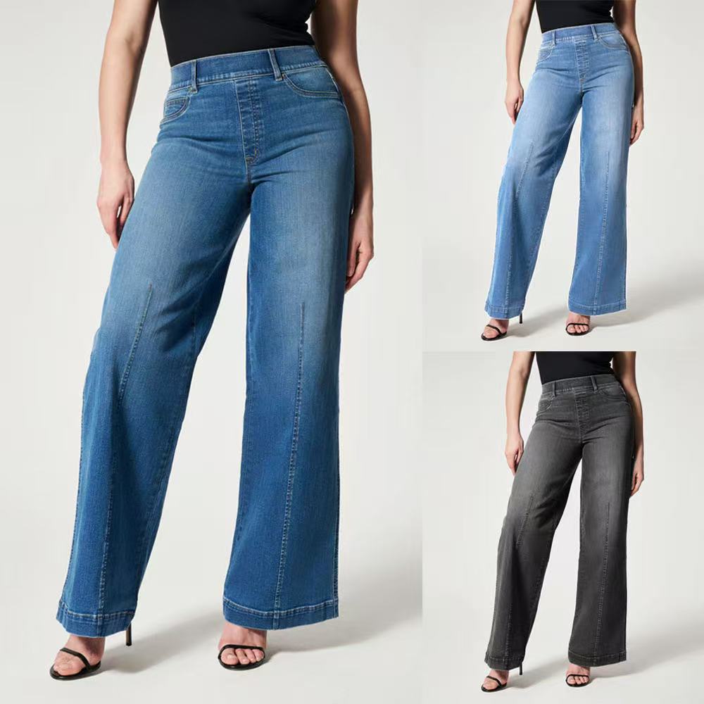Damen Hochtaillierte Weitgeschnittene Jeanshose mit geradem Bein Drune