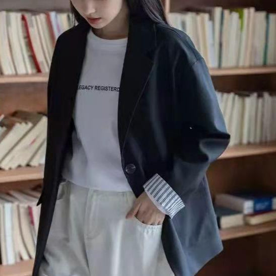 Damen lässiger Longline-Blazer mit klassischen Revers Drune