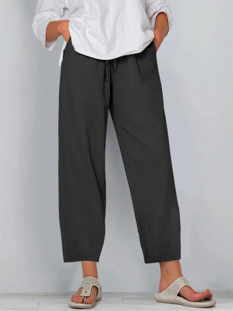 Damen Relaxed Culotte-Hosen mit Kordelzug, Seitentaschen und Knöchellänge Drune