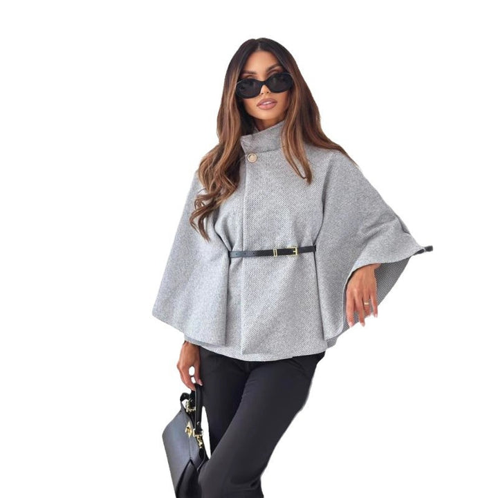 Damen elegante Umhangbluse mit gefaltetem Design und tailliertem Gürtel Drune
