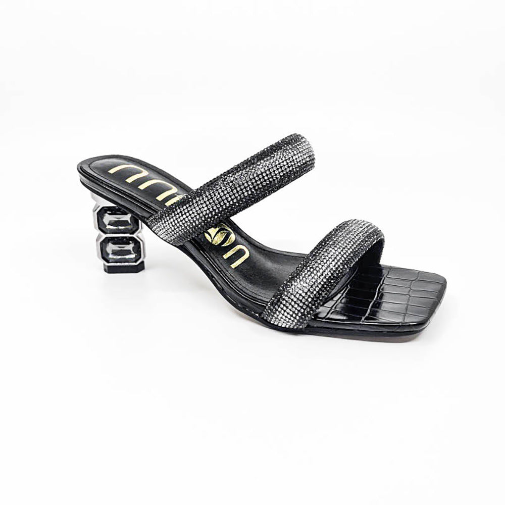 Damen Glamouröse Sandalen mit funkelnden Riemen und einzigartigem Blockabsatz Drune