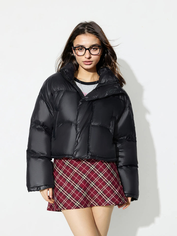 Damen modische Daunenjacke mit überschnittenen Ärmeln und trendigem Kragen Drune
