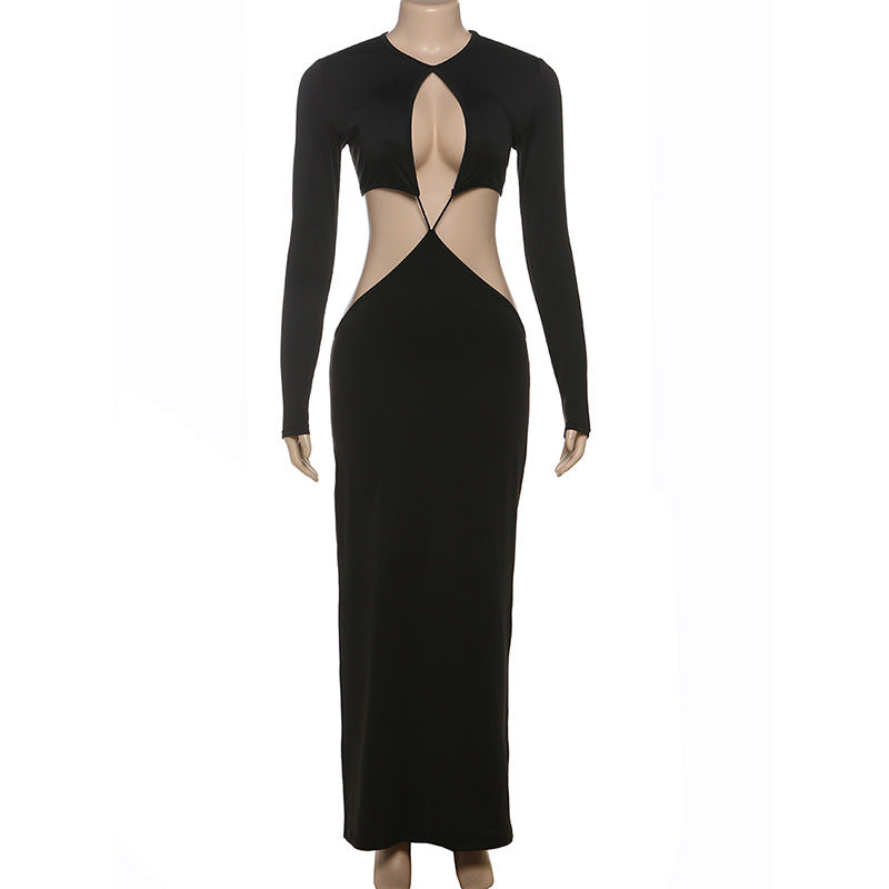 Damen Peek-A-Boo Cut-Out Maxikleid mit langem Arm und figurformendem Design Drune