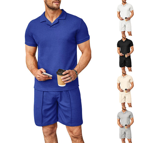 Herren sportliches Kurzarm-Set aus hochwertigem Strickmaterial mit kontrastierendem Kragen Drune