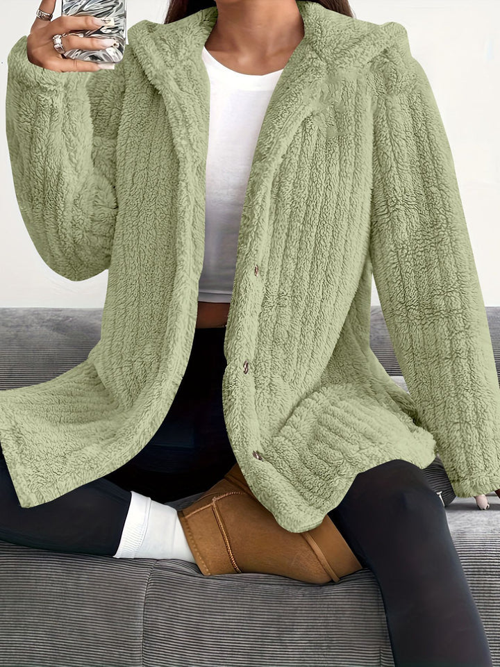 Damen Kuschelige Kapuzenjacke mit Knopfdetails Drune
