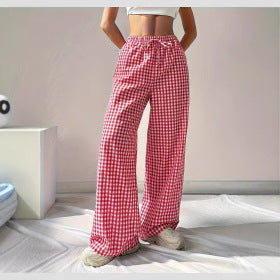Damen Weite Karohose mit elastischem Bund und schickem Schnitt Drune