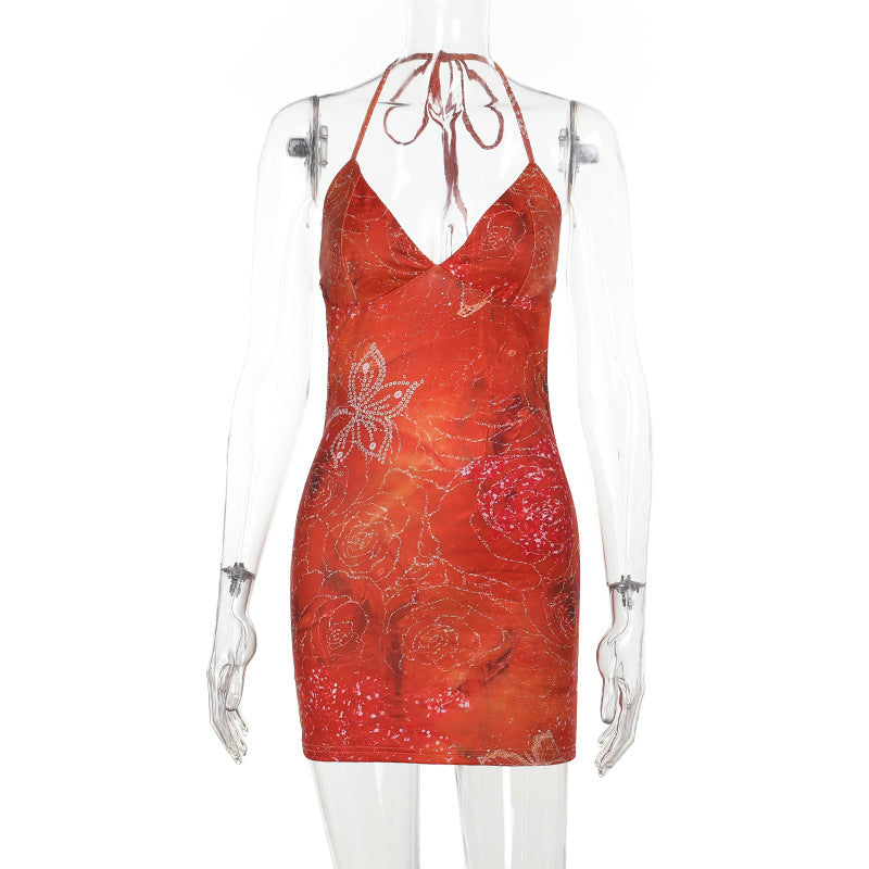 Damen verführerisches Minikleid mit zarten Blumenapplikationen Drune