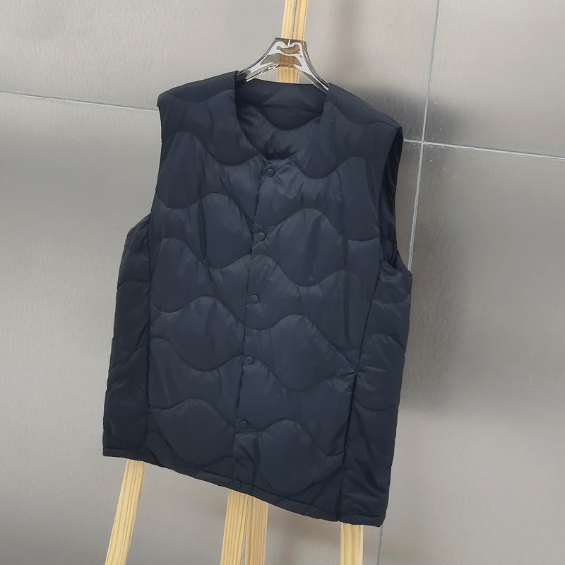 Damen Ärmellose Thermo‑Steppweste mit wellenförmiger Steppung und Druckknopfverschluss Drune