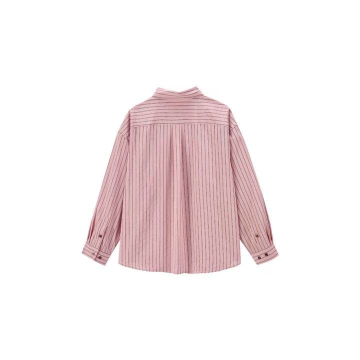 Damen Oversize Hemdbluse mit vertikaler Nadelstreifenoptik, Brusttasche und Kentkragen Drune