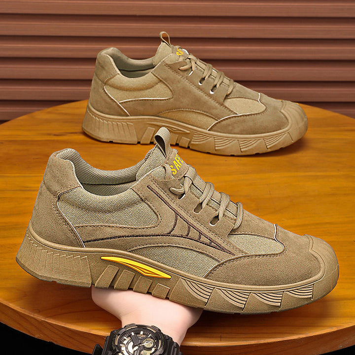 Herren Robust-gepolsterter Retro-Trail-Sneaker aus Velours- und Mesh-Mix mit auffälliger Profillaufsohle Drune