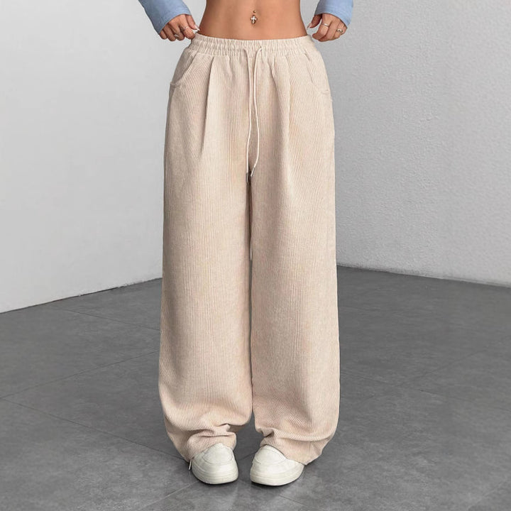 Damen Bequeme Casual Cordhose mit elastischem Bund und seitlichen Taschen Drune