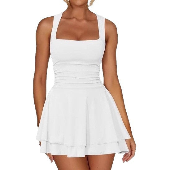 Damen sportliches Kleid mit Raffungen und weit schwingendem Rock Drune