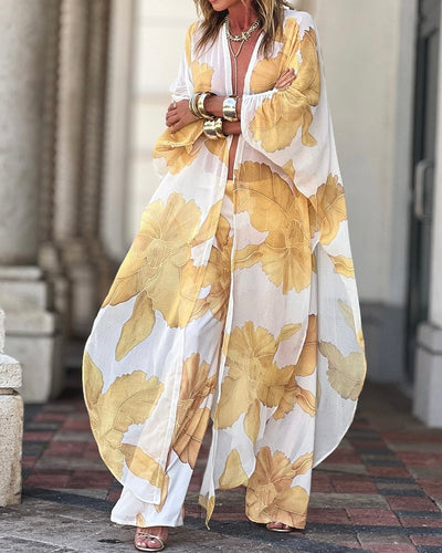 Damen Langarm-Kimono mit floralen Mustern und fließendem Stoff Drune