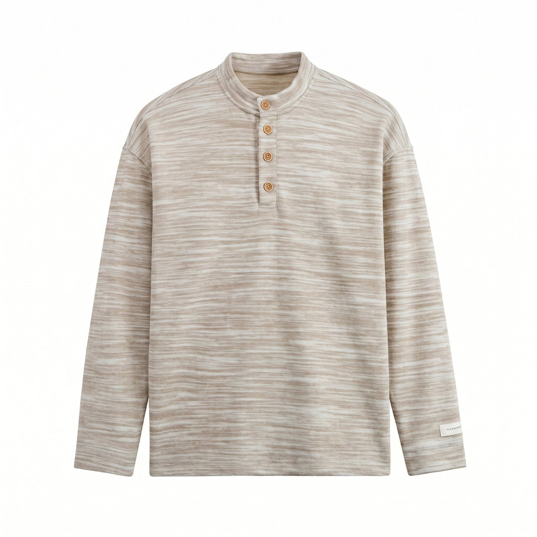 Herren Strukturierter Henley-Strickpullover mit Stehkragen und Melange-Struktur Drune