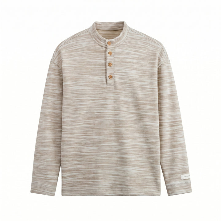 Herren Strukturierter Henley-Strickpullover mit Stehkragen und Melange-Struktur Drune