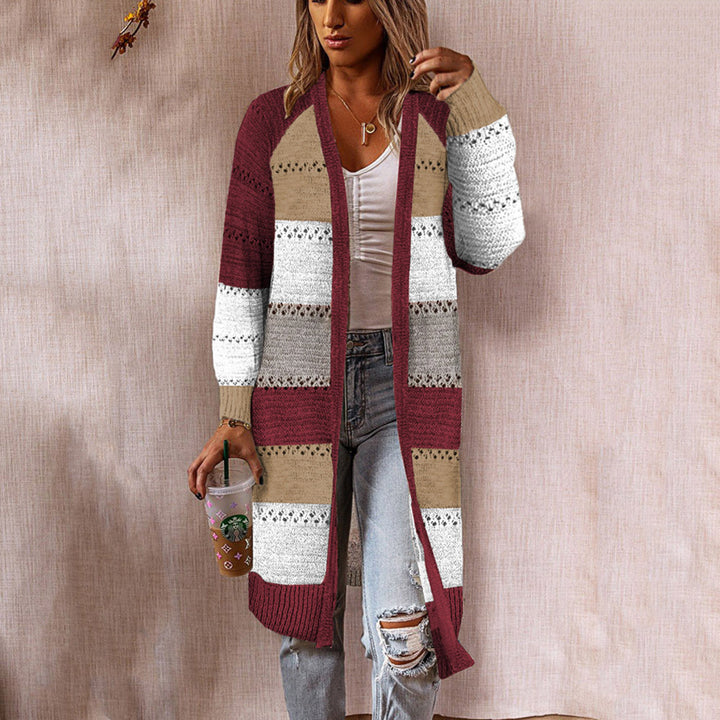 Damen Strickmantel mit modischem Streifenmuster und lässigem Schnitt Drune