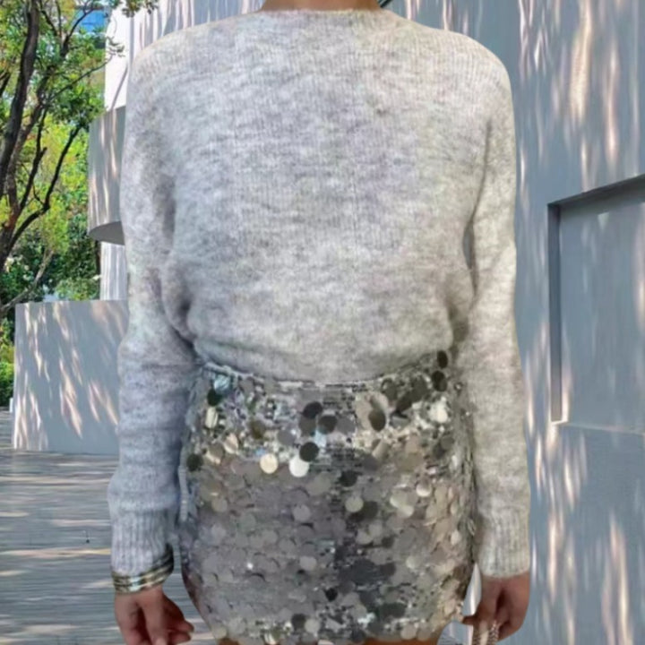 Damen Strickpullover mit offenen Ärmeln und schimmernden Akzenten Drune