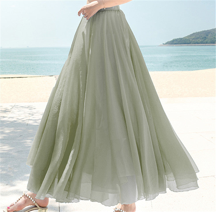 Damen nan fließender Maxirock aus Chiffon mit elastischem Bund und mehrlagigem Volant Drune
