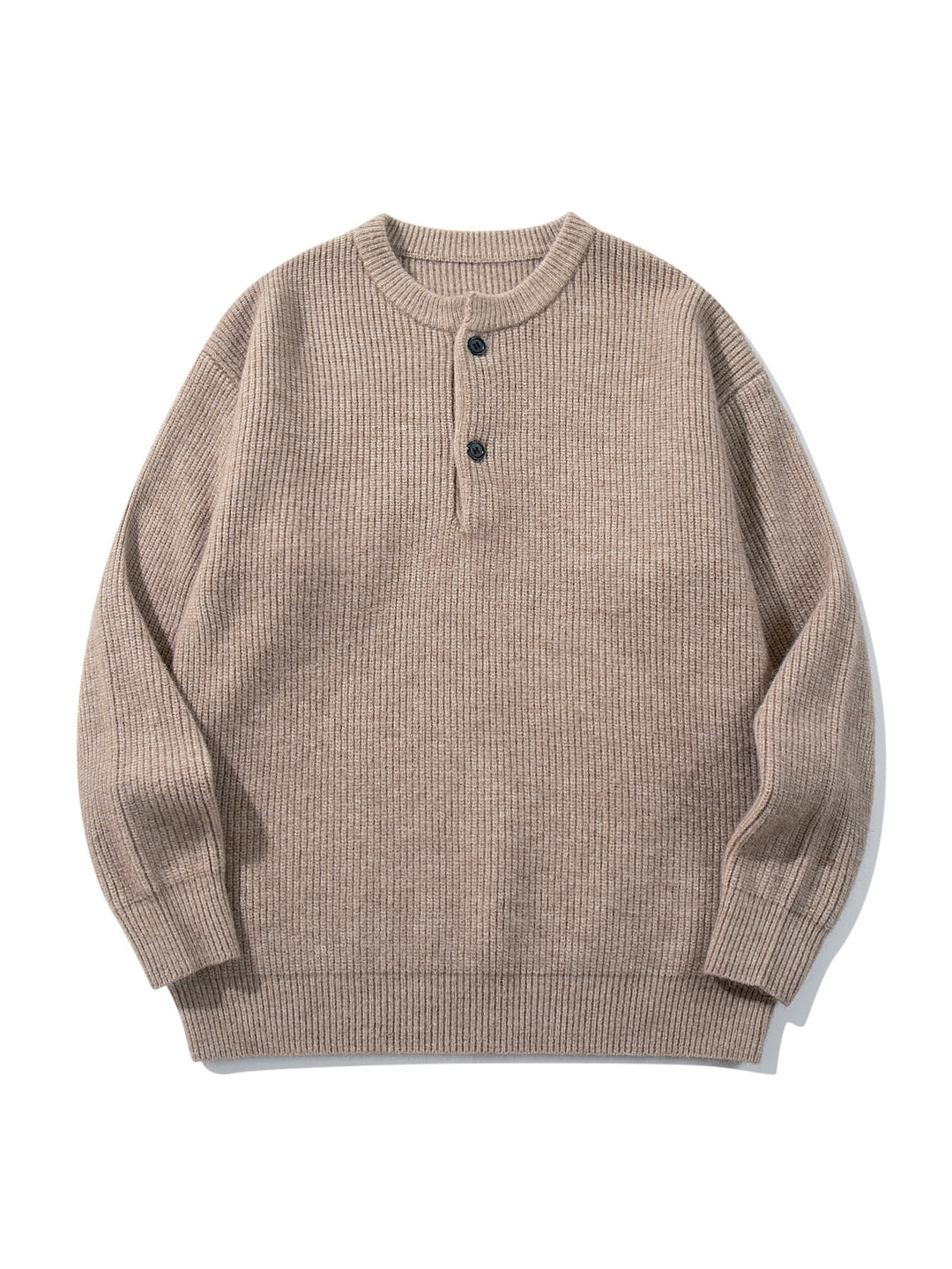 Herren Grobstrick-Henley-Pullover mit halber Knopfleiste und Rippbündchen Drune