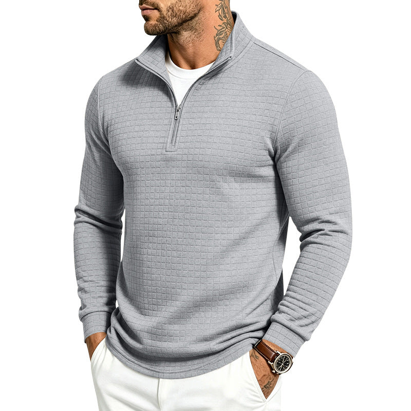 Herren Slim-Fit Pullover mit halbem Reißverschluss und geprägter Quadratstruktur Drune