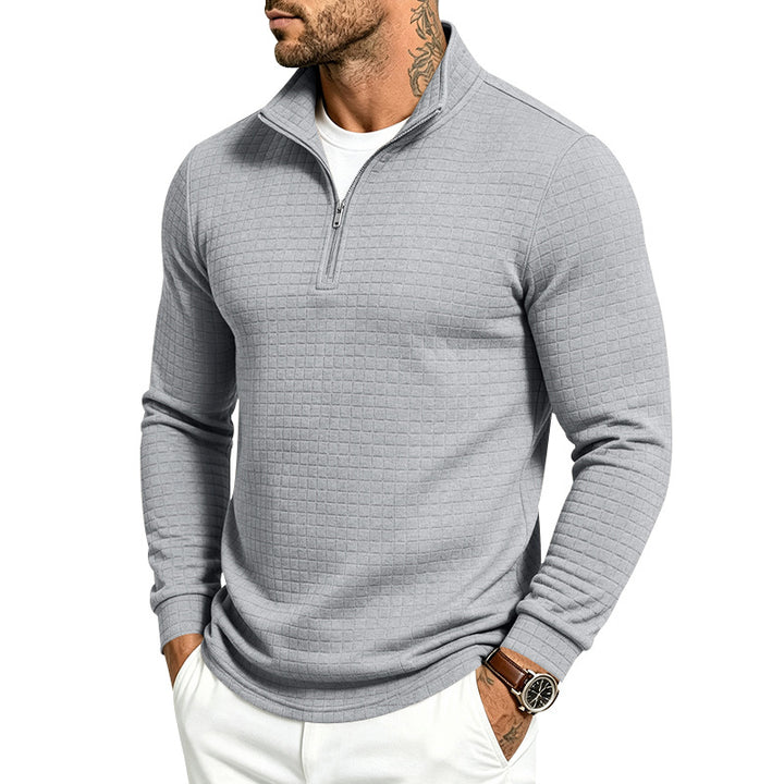 Herren Slim-Fit Pullover mit halbem Reißverschluss und geprägter Quadratstruktur Drune