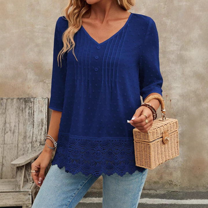 Damen Tunika Bluse mit Spitzenbesatz und strukturierten Pintucks Drune
