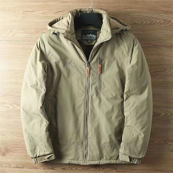 Herren nan wasserabweisende isolierte Allwetter-Trekkingjacke mit verstellbarer Kapuze und verdeckter Brusttasche Drune