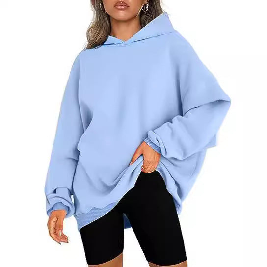 Damen nan oversized Kapuzenpullover im Boxy-Cut mit innen angerautem Fleece, überschnittener Schulter und verlängertem Rückenteil Drune