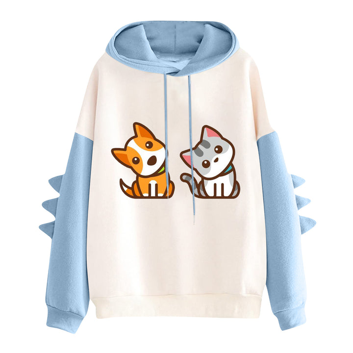 Damen nan Kapuzenpullover mit niedlichem Hunde‑und‑Katzen‑Print und 3D-Stacheln an den Ärmeln Drune