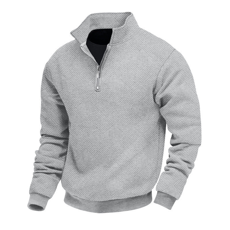 Herren Halbzip-Strickpullover mit geometrischer Struktur und Stehkragen Drune