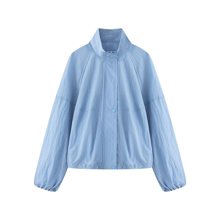 Damen Leichte Oversize-Blousonjacke aus Nylon mit Stehkragen, Kordelzug und Druckknopfverschluss Drune