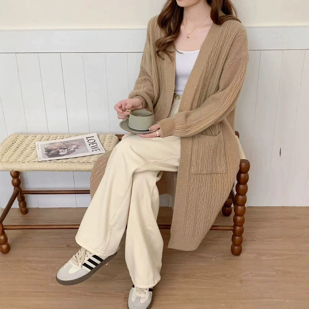Damen Gemütliche Strickjacke mit Taschen Drune