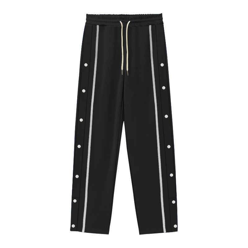 Herren Snap-Trackhose mit seitlichem Kontraststreifen, Druckknopf-Leiste und elastischem Bund Drune