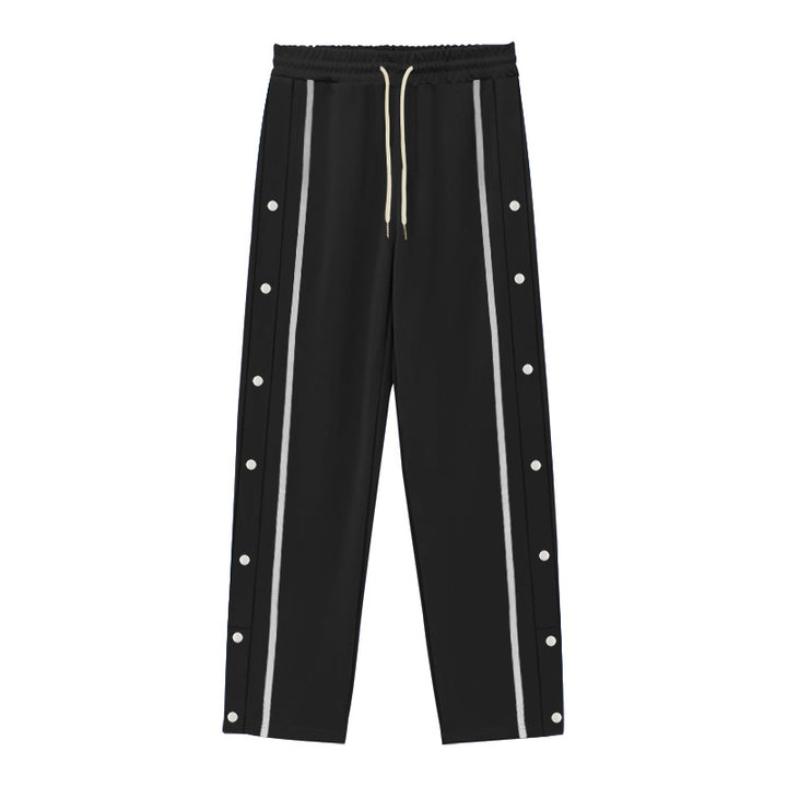 Herren Snap-Trackhose mit seitlichem Kontraststreifen, Druckknopf-Leiste und elastischem Bund Drune