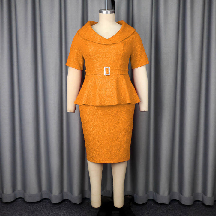 Damen Elegantes Peplum-Kleid mit schickem Kragen und glitzerndem Gürteldetail Drune