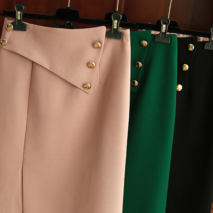 Damen Eleganter Midirock mit asymmetrischem Schnitt und Goldknöpfen Drune