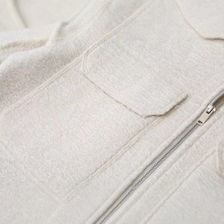 Damen Cropped-Hemdjacke aus Bouclé mit Boxy-Schnitt und Fronttaschen Drune