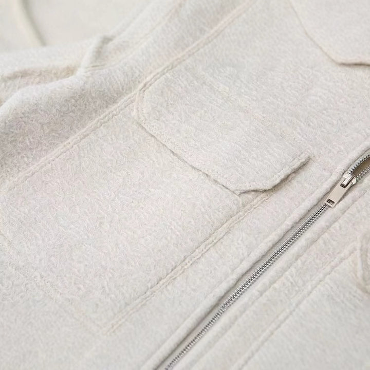 Damen Cropped-Hemdjacke aus Bouclé mit Boxy-Schnitt und Fronttaschen Drune